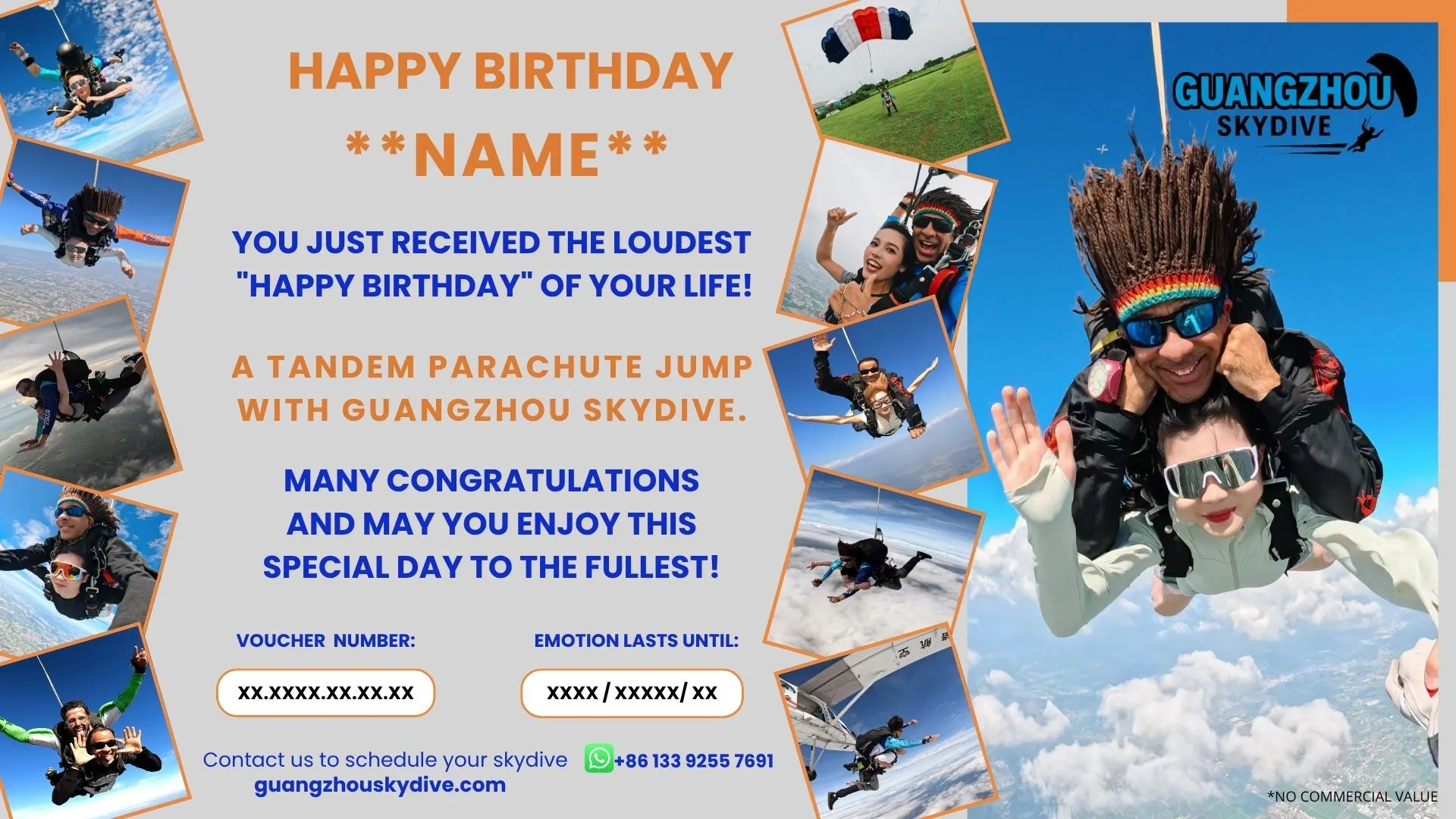 Gift voucher for a tandem skydive - Happy Birthday